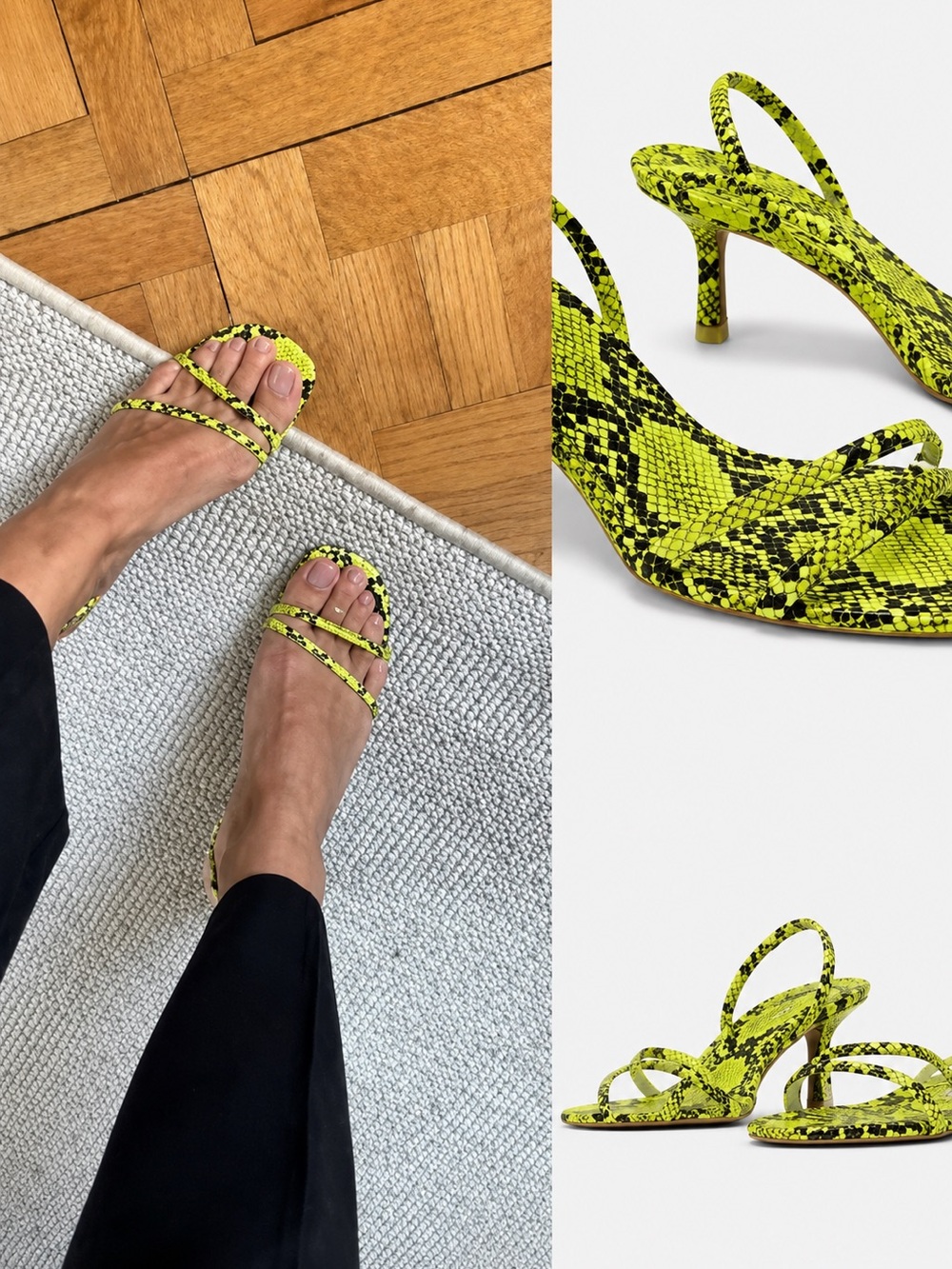 ZARA BASIC Neon Yellow Snakeskin Heeled Sandals – Size 39